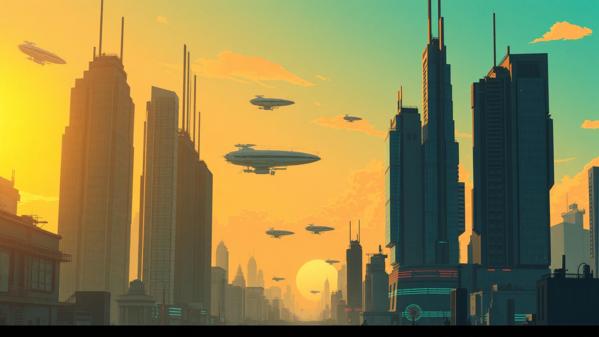 Cyberpunk sunset city